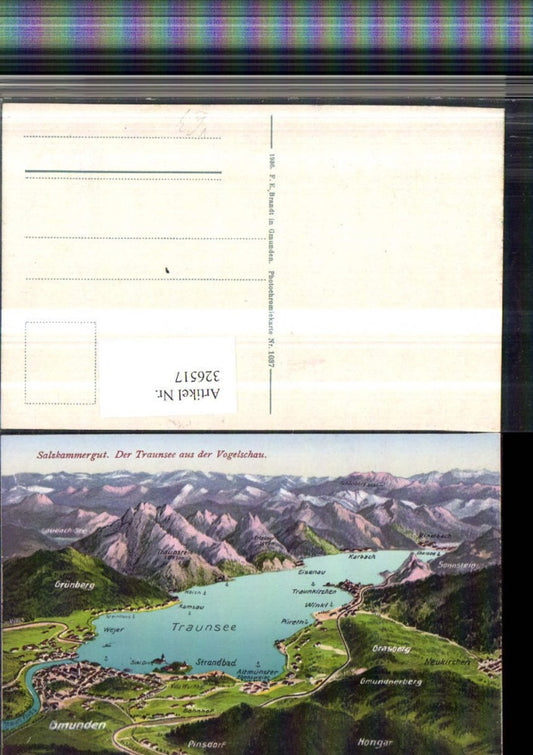 326517,Traunsee See Totale aus d. Vogelschau Gmunden Ebensee pub F. E. Brandt 1037