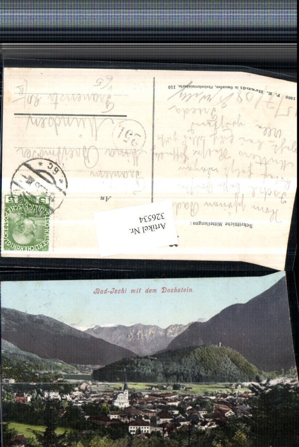 326534,Bad Ischl Totale m. Dachstein Bergkulisse pub F. E. Brandt 110