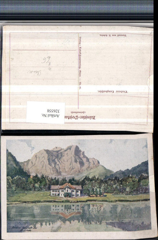 326558,Künstler AK A. Lebeda Aquarell Vorderer Langbathsee See b. Ebensee Bergkulisse