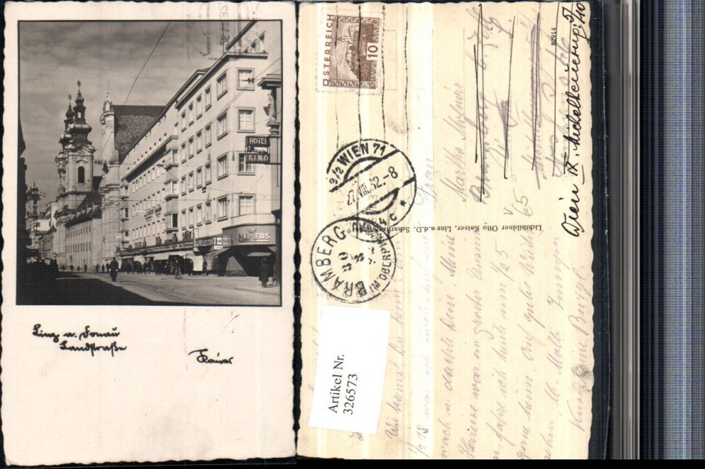 326573,Linz an d. Donau Landstraße Straßenansicht Geschäfte Palmers Hotel Kino pub Otto Kaiser