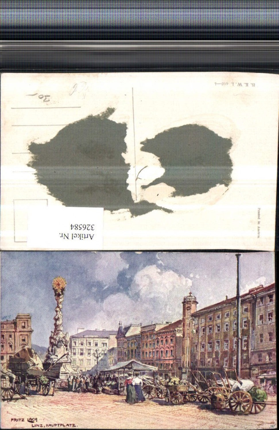 326584,Künstler AK Fritz Lach Linz an d. Donau Hauptplatz Markt Pestsäule pub B.K.W.I. 403/4
