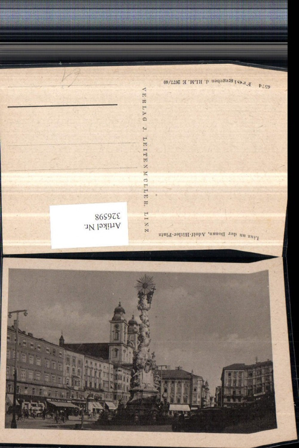 326598,Linz an d. Donau Hauptplatz Pestsäule Kirche Geschäfte