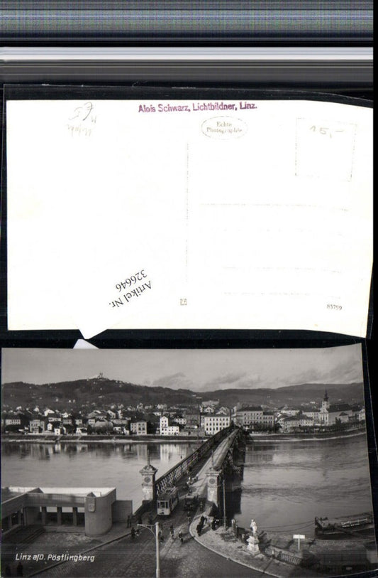326646,Linz an d. Donau Brücke Straßenbahn Nr. 77 Urfahr Totale m. Pöstlingberg