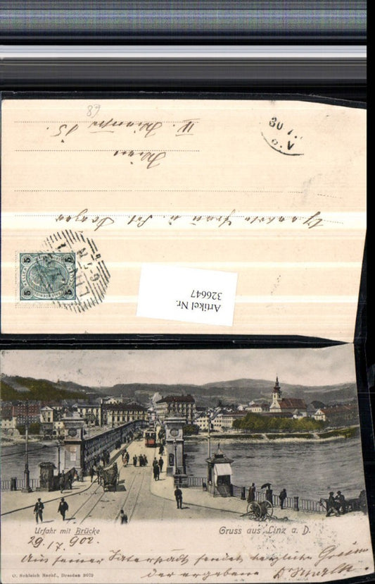 326647,Gruß aus Linz an d. Donau Urfahr Teilansicht m. Brücke