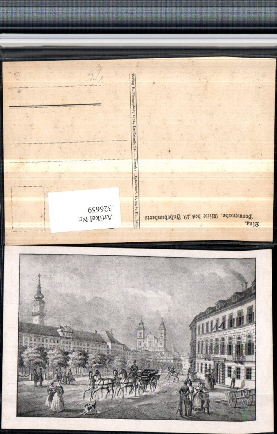 326659,Künstler AK Linz an d. Donau Promenade im 19. Jahrhundert Kutsche Kirche pub R. Pirngruber