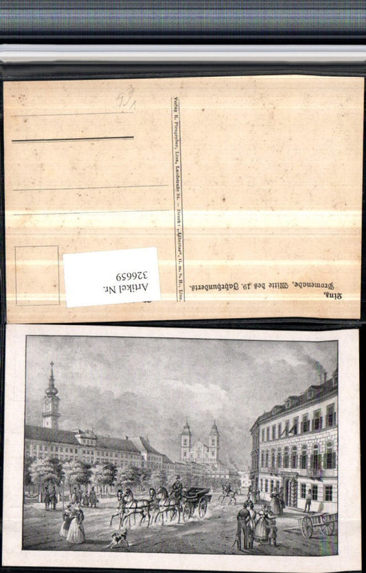 326659,Künstler AK Linz an d. Donau Promenade im 19. Jahrhundert Kutsche Kirche pub R. Pirngruber