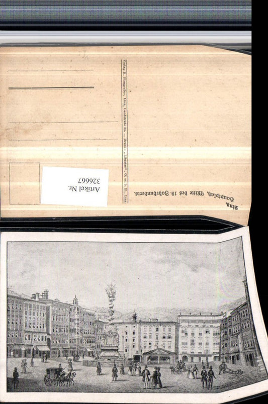 326667,Künstler AK Linz an d. Donau Hauptplatz im 19. Jahrhundert Pestsäule pub R. Pirngruber