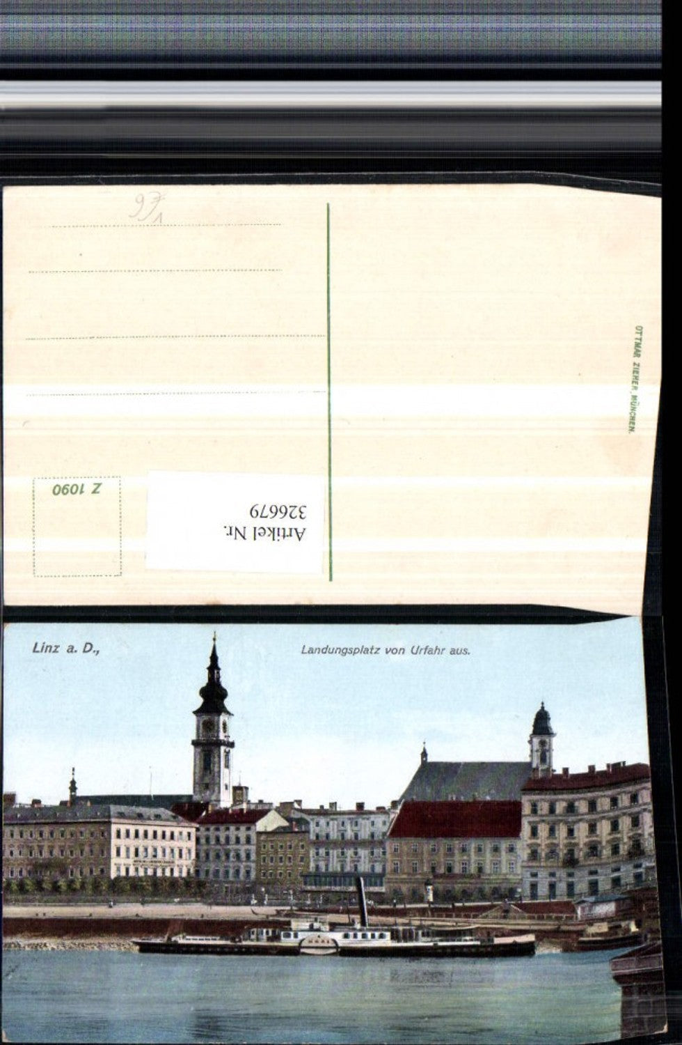 326679,Linz an d. Donau Landungsplatz Kirchenturm Dampfer pub Ottmar Zieher 1090