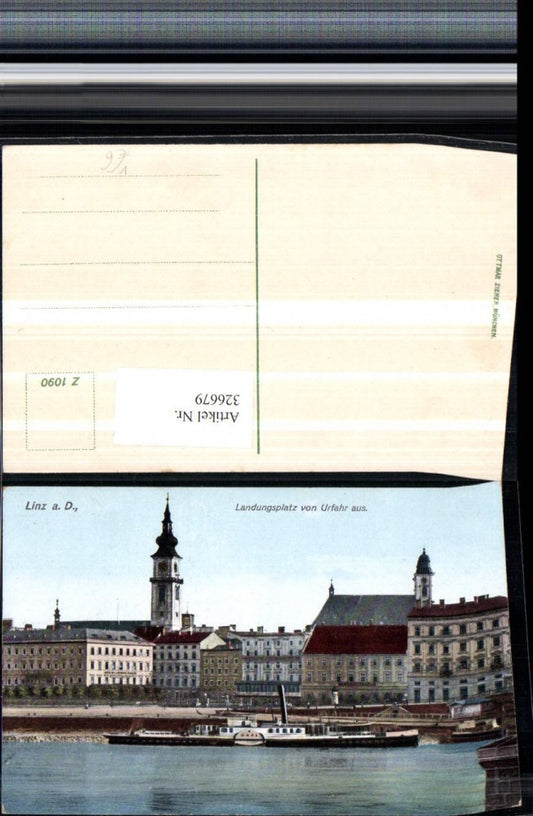 326679,Linz an d. Donau Landungsplatz Kirchenturm Dampfer pub Ottmar Zieher 1090