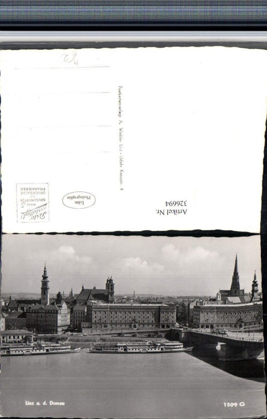 326694,Linz an d. Donau Teilansicht Brücke Dampfer Schiffe Kirchen