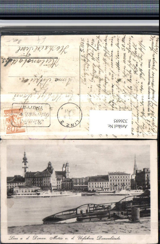 326695,Linz an d. Donau Teilansicht Urfahrer Donaulände Dampfer