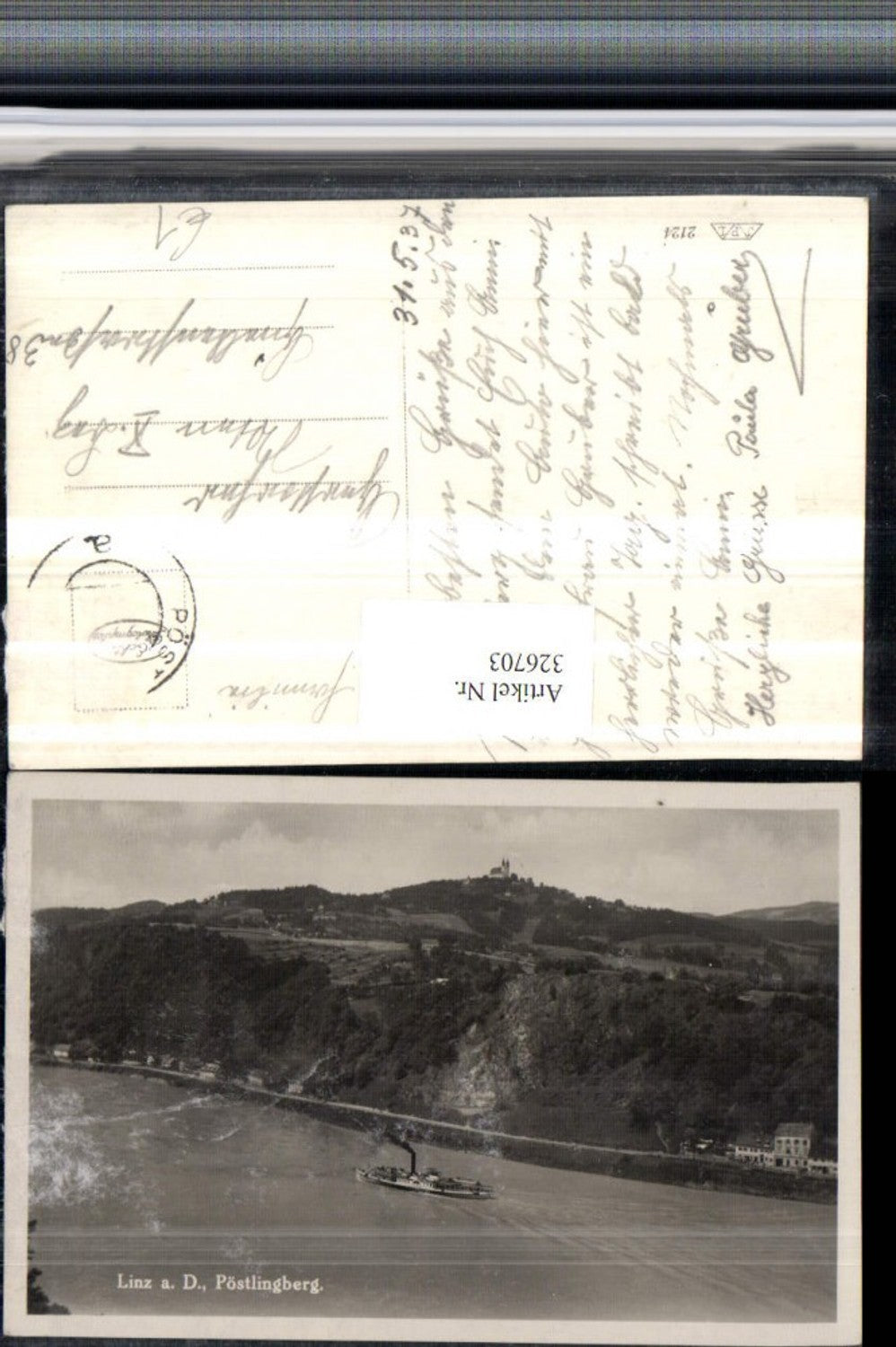 326703,Linz an d. Donau Blick zum Pöstlingberg Dampfer