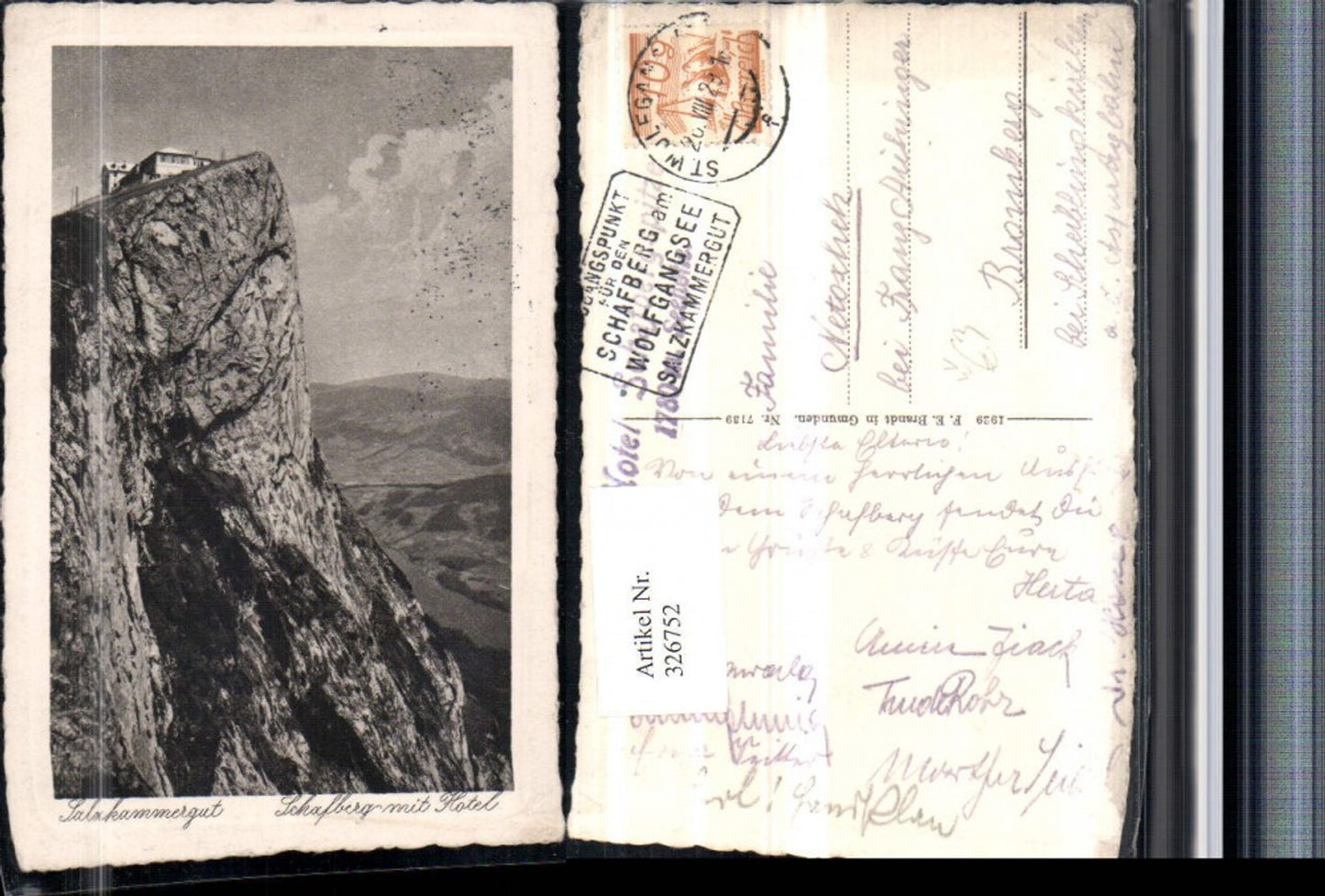 326752,Schafberg m. Hotel b. St. Wolfgang pub F. E. Brandt 7139