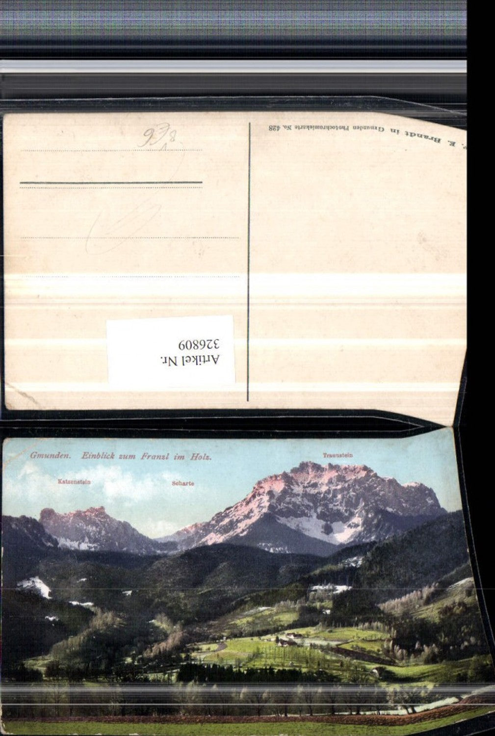 326809,Gmunden Einblick zum Franzl im Holz Bergkulisse pub F. E. Brandt 428