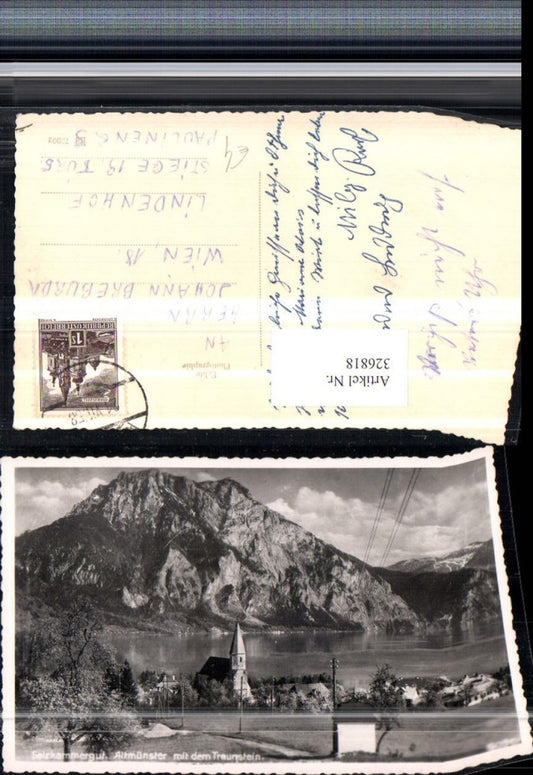 326818,Altmünster Teilansicht Kirche m. Traunstein Bergkulisse