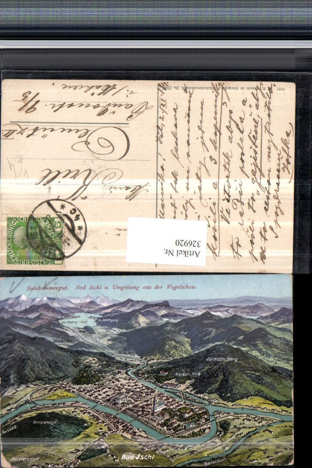 326920,Bad Ischl u. Umgebung Totale aus d. Vogelschau pub F. E. Brandt 1040