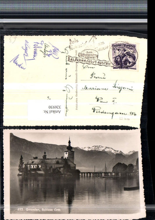 326930,Gmunden Schloss Orth Ort Bergkulisse