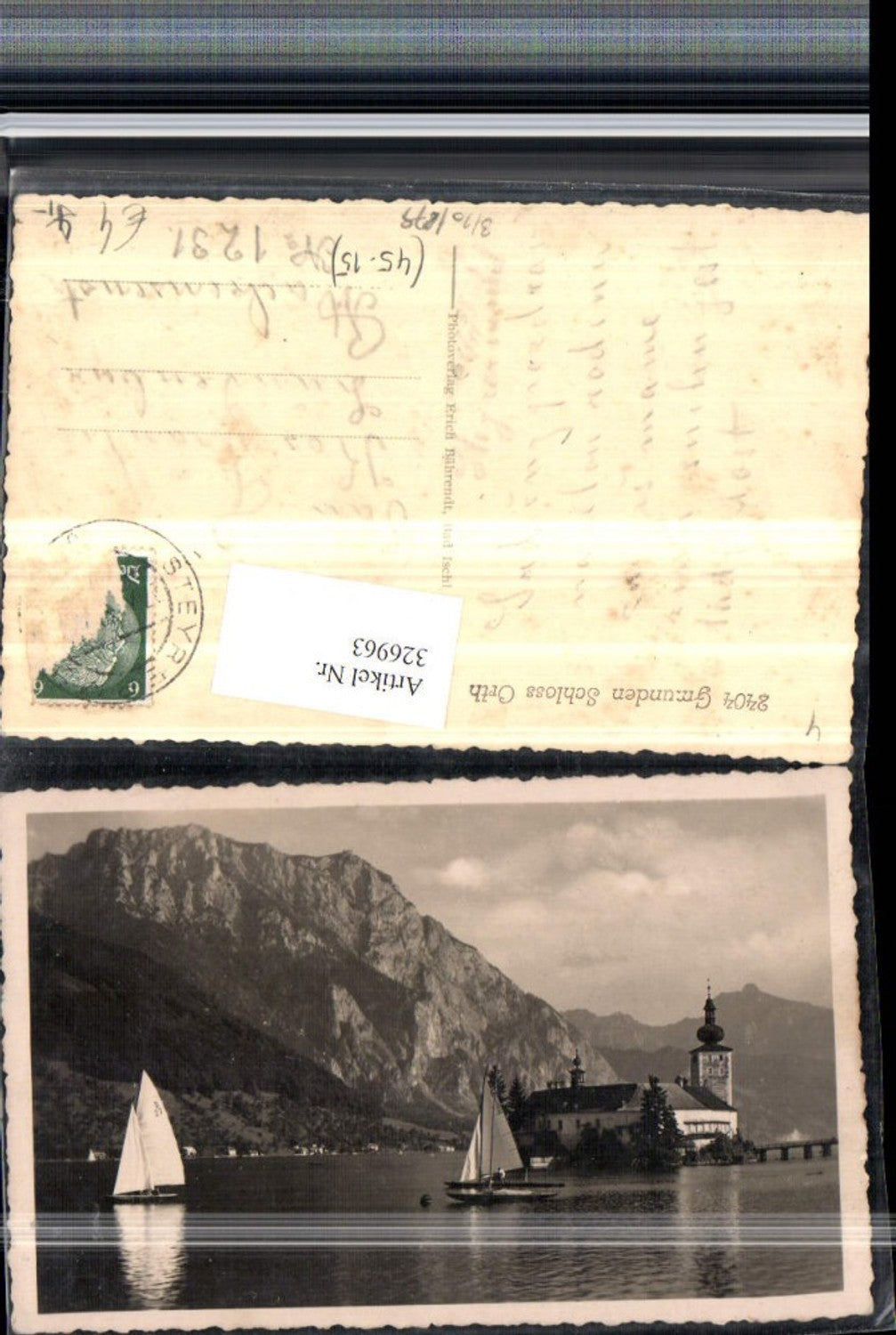 326963,Gmunden Schloss Orth Ort Segelboote Bergkulisse