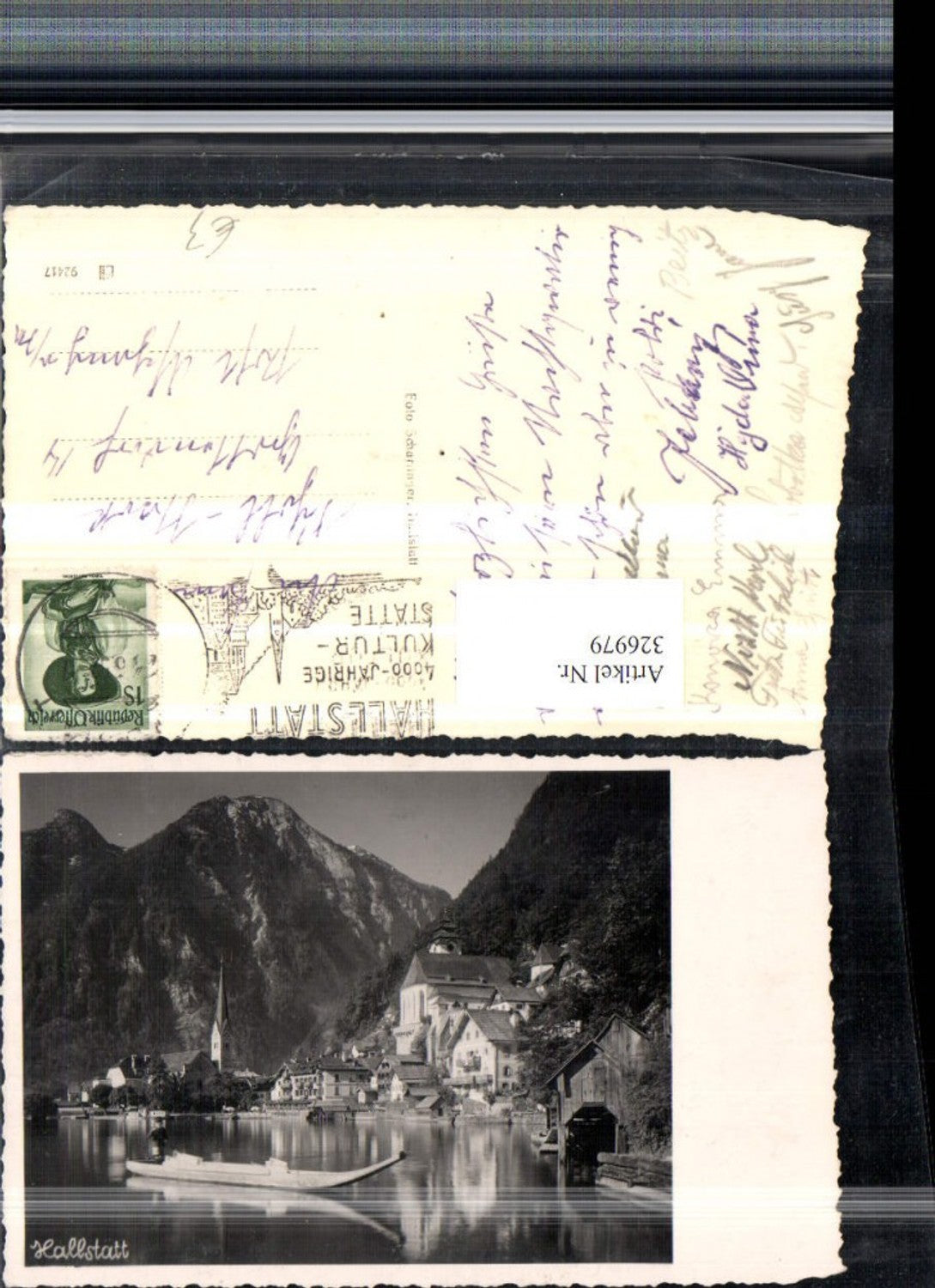 326979,Hallstatt Teilansicht Kirche Zille Bergkulisse