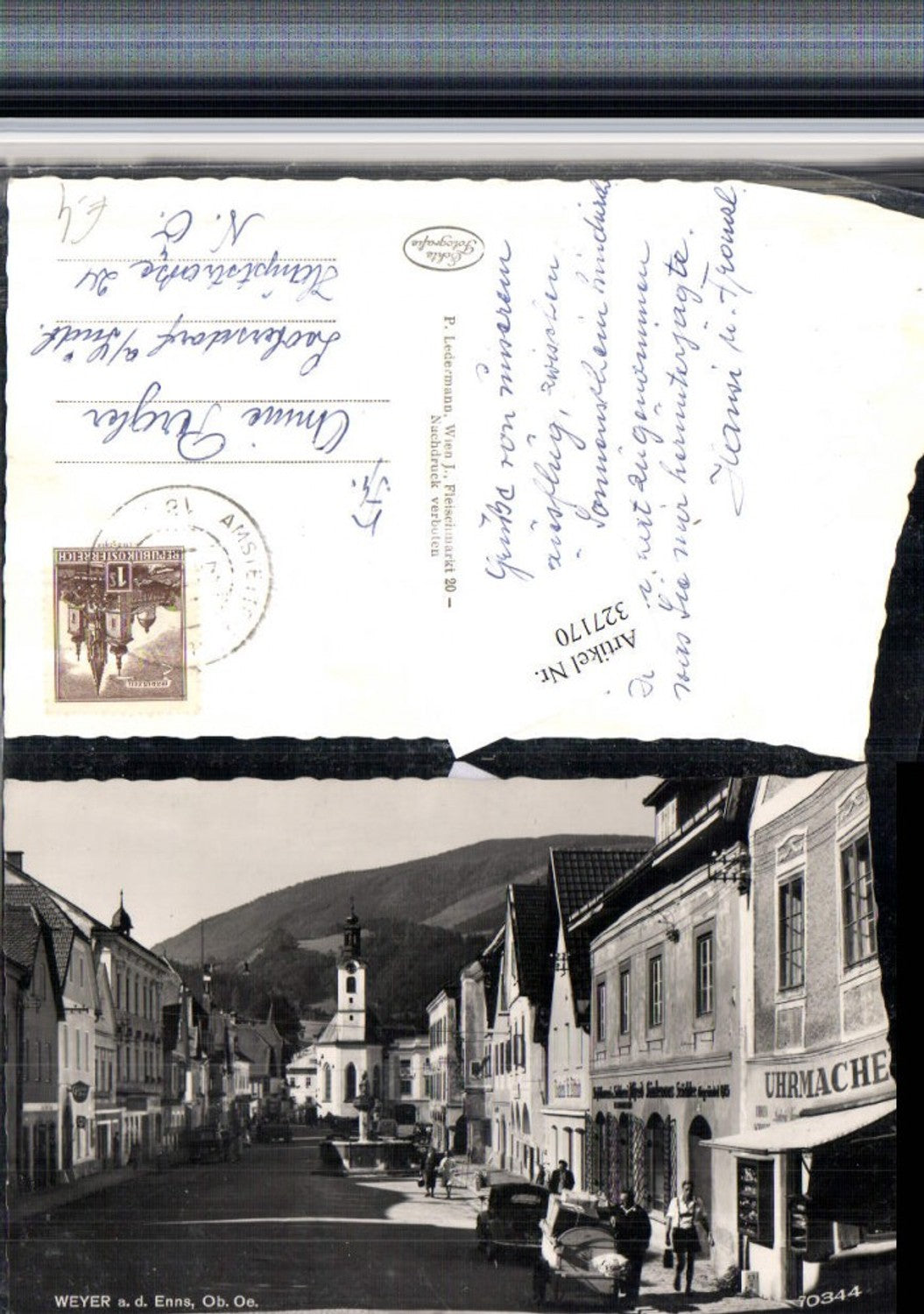 327170,Weyer an d. Enns Straßenansicht Geschäfte Brunnen Uhrmacher Kirche