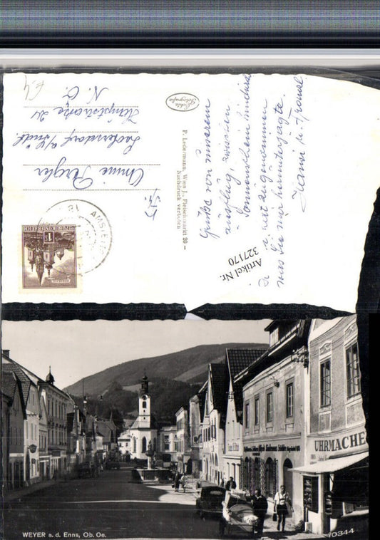 327170,Weyer an d. Enns Straßenansicht Geschäfte Brunnen Uhrmacher Kirche