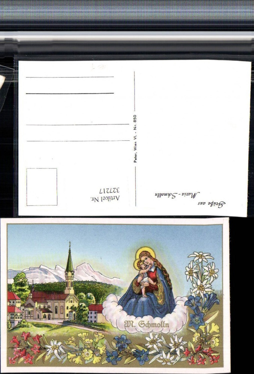 327217,Künstler AK Gruß aus Maria Schmolln Kirche Gnadenbild Enzian Edelweiß