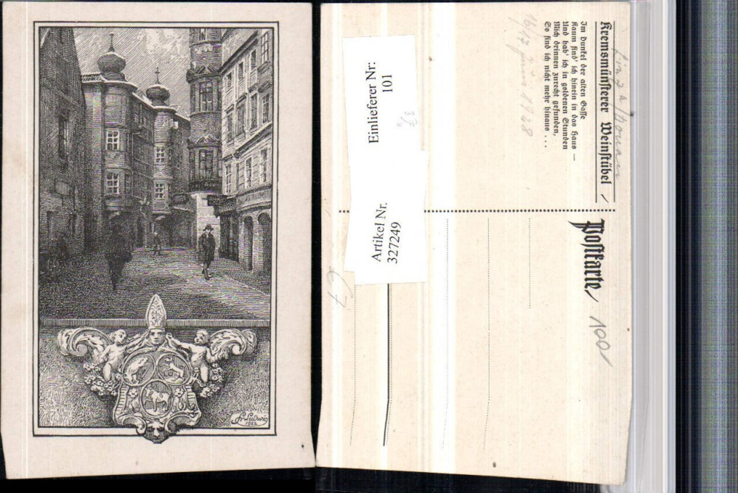 327249,Künstler AK Fr. Ludwig Kremsmüsnter Straßenansicht Gasse