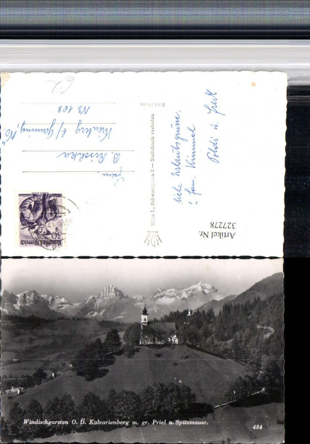 327278,Windischgarsten Kalvarienberg m. Gr. Priel u. Spitzmauer Bergkulisse pub Foto Hubmann 484