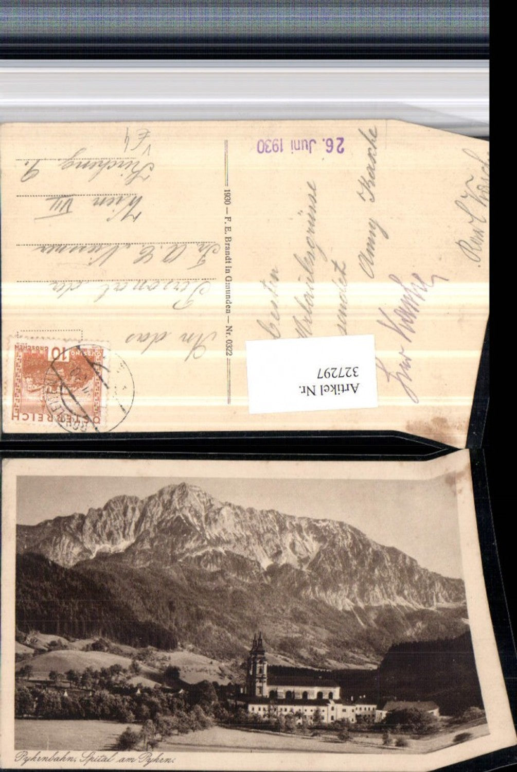 327297,Pyhrnbahn Spital am Pyhrn Stift Kirche Bergkulisse pub F. E. Brandt 0322