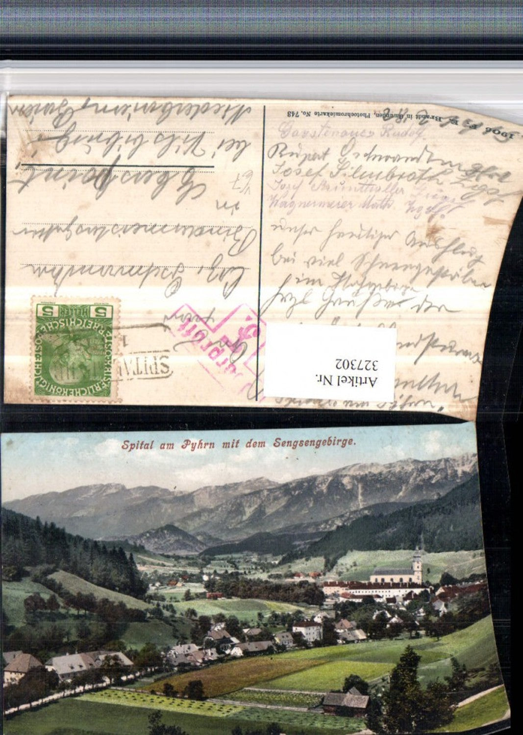 327302,Spital am Pyhrn Totale m. Sengsengebirge Bergkulisse pub F. E. Brandt 743