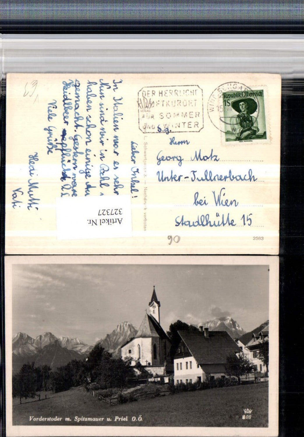 327327,Vorderstoder Kirche m. Spitzmauer u. Priel Bergkulisse pub Foto Hubmann 808