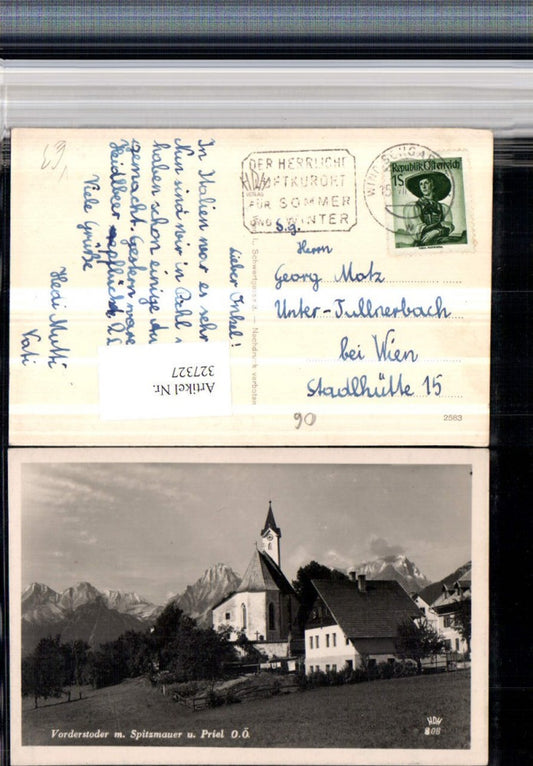 327327,Vorderstoder Kirche m. Spitzmauer u. Priel Bergkulisse pub Foto Hubmann 808