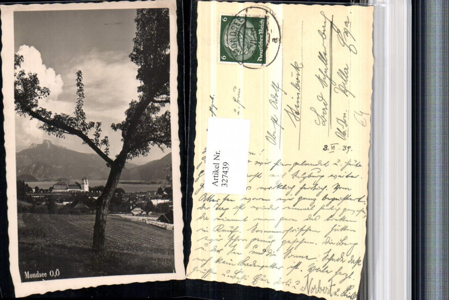 327439,Mondsee Teilansicht m. Kloster Bergkulisse