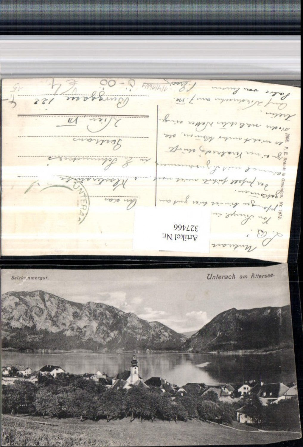 327466,Unterach am Attersee Teilansicht Bergkulisse pub F. E. Brandt 1673