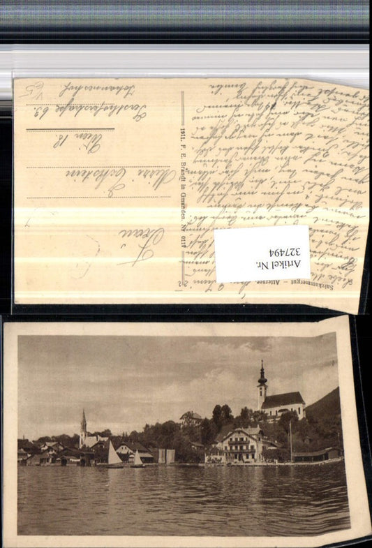 327494,Attersee am Attersee Teilansicht Kirche Segelboote pub F. E. Brandt 0117