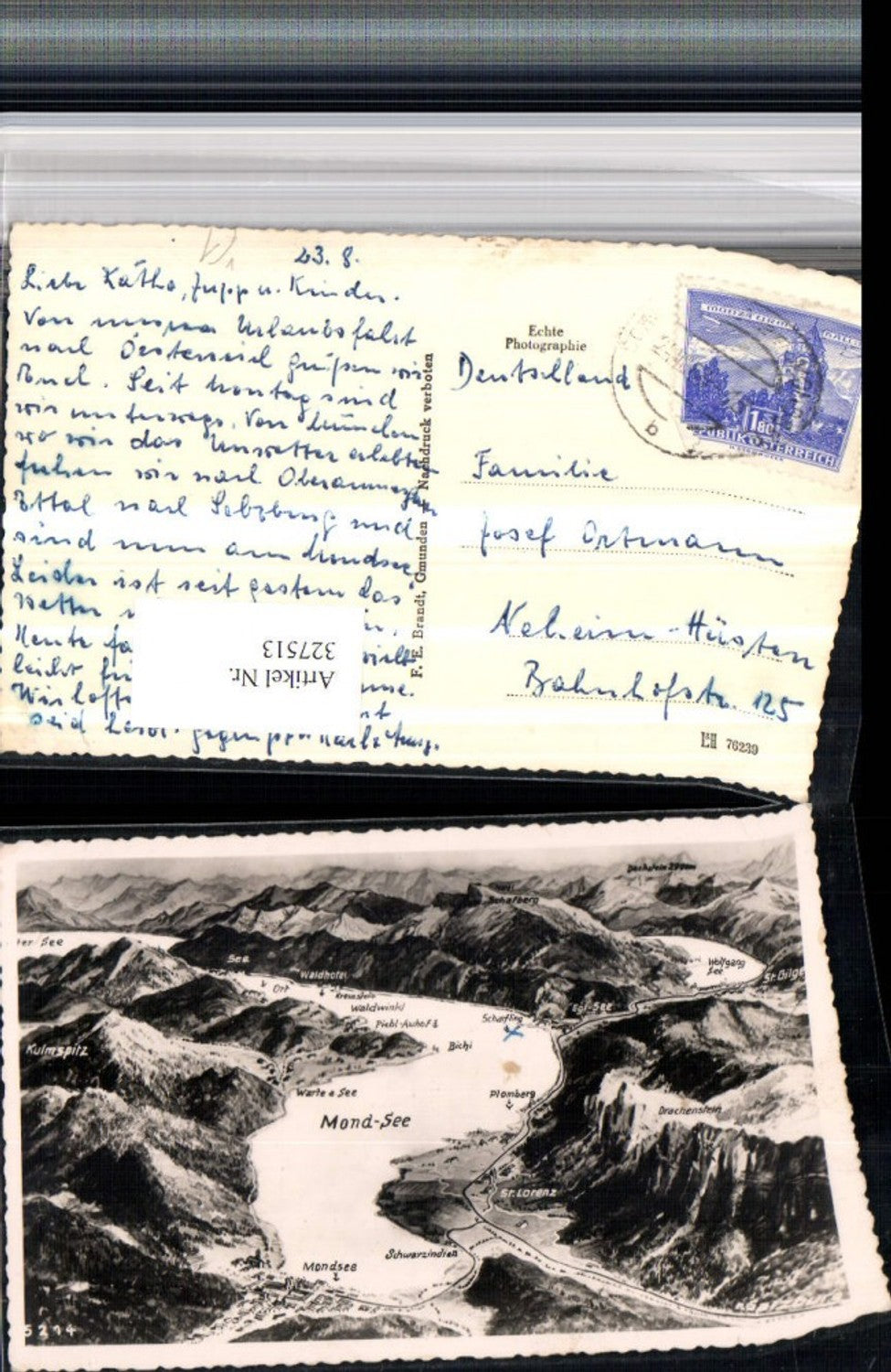 327513,Mondsee aus d. Vogelschau Totale St. Lorenz Plomberg Pichl-Auhof pub F. E. Brandt 5214