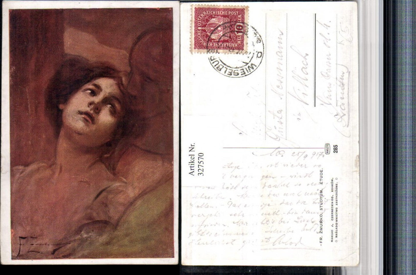 327570,Künstler AK Fr. Zmurko Studyum Frau Männerschatten Portrait
