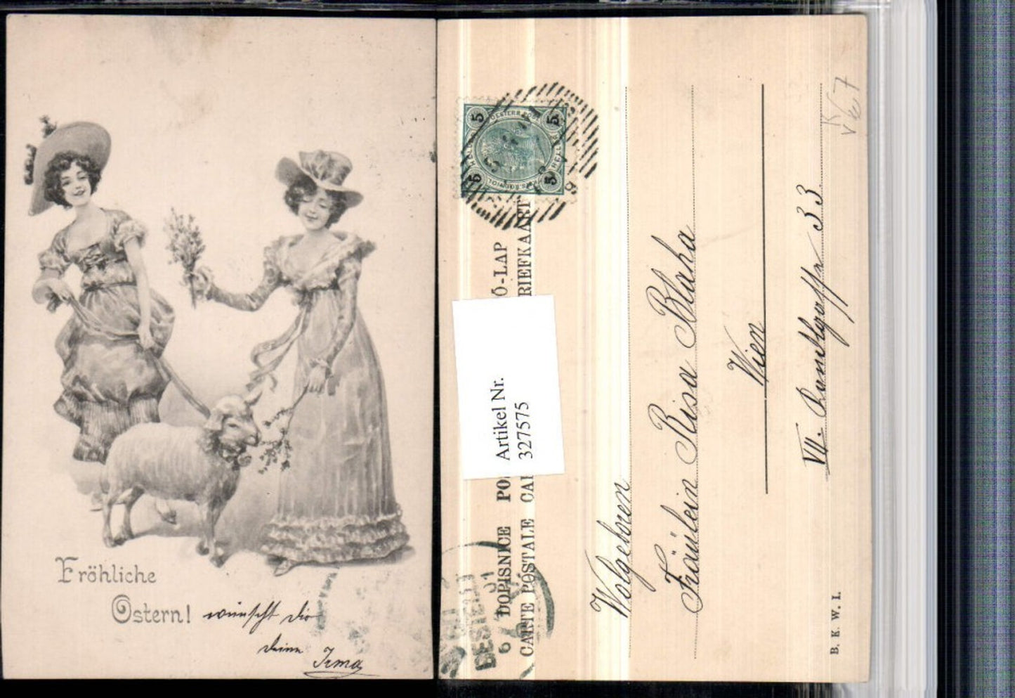 327575, Artist AK Easter Women with Dresses Hats Hat Fashion Sheep Lamb pub BKWI