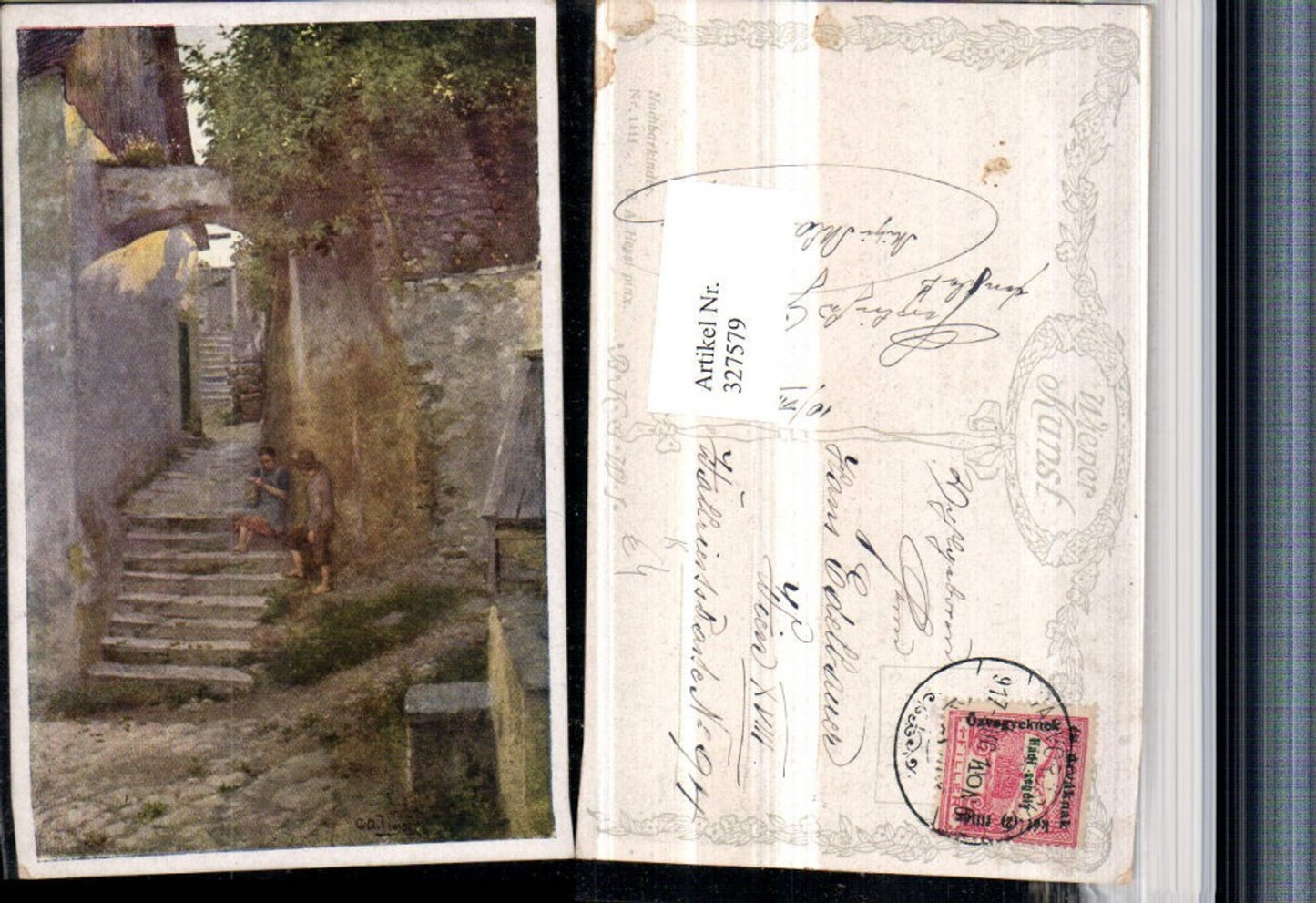 327579, Artist AK GA Hessl Neighbor Children Village Motif Staircase pub BKWI 1411