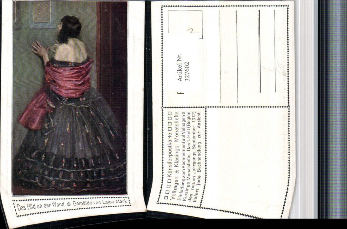 327602, Artist AK Lajos Mark The picture on the wall Woman with dress Stole pub Velhagen &amp; Klasings
