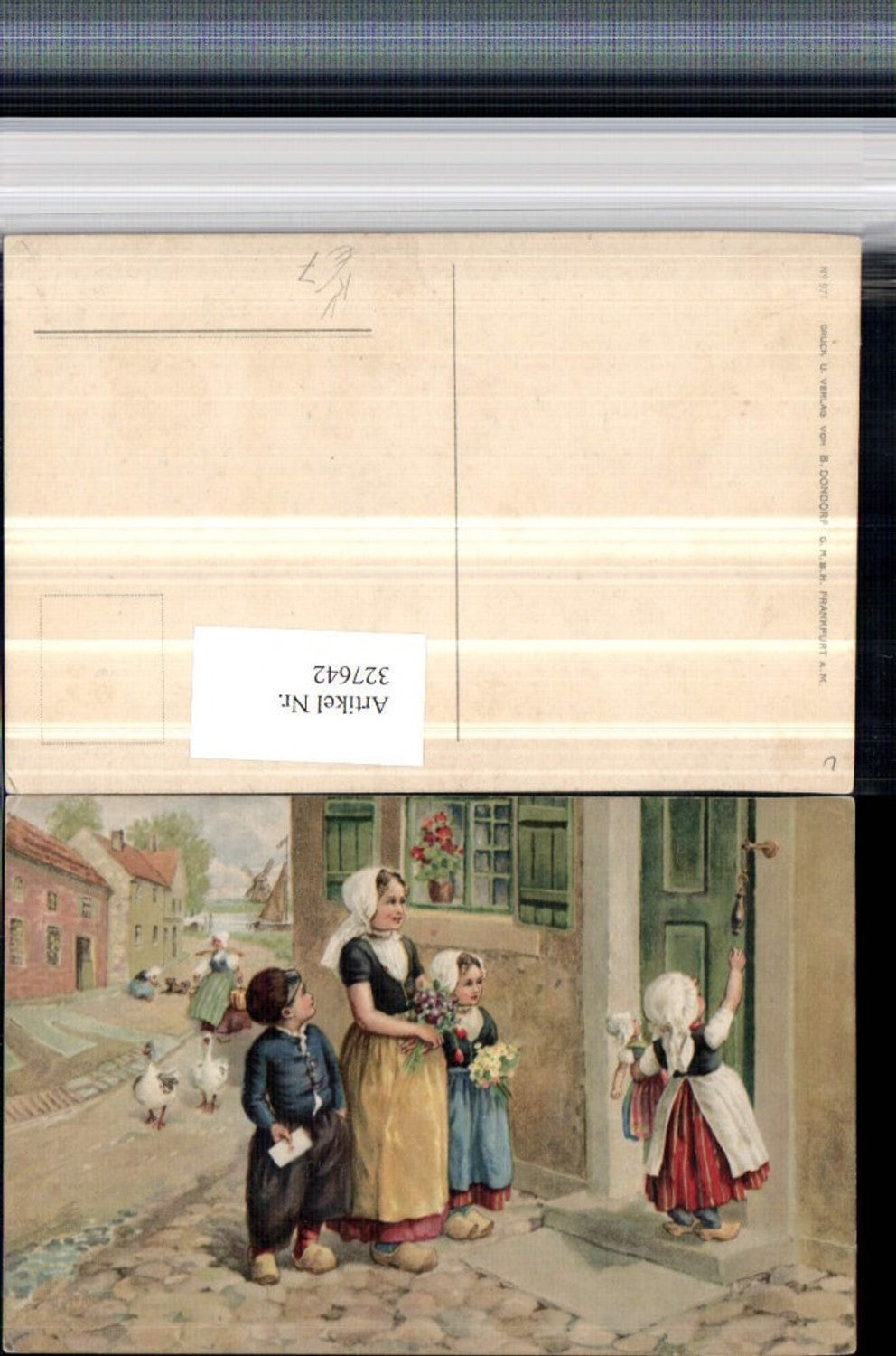 327642,Künstler AK Holländische Kinder Blumen Türklinge Puppe Gänse pub B. Dondorf 971