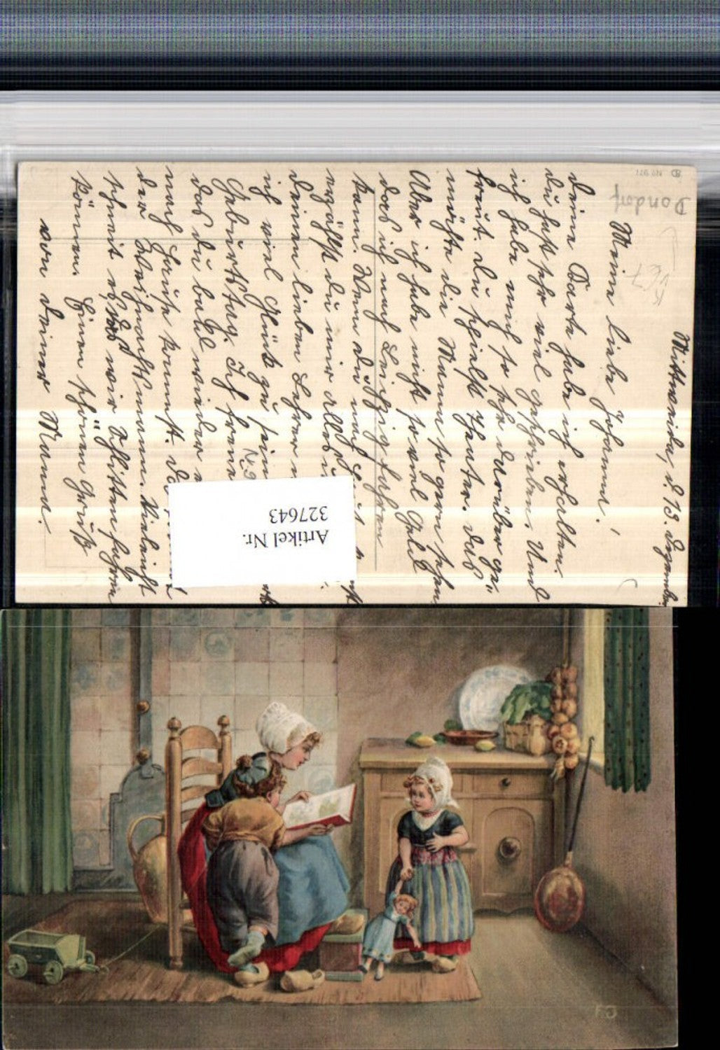 327643,Künstler AK Holland Mutter m. Kinder Bilderbuch Puppe Ziehwagen pub B. Dondorf 971