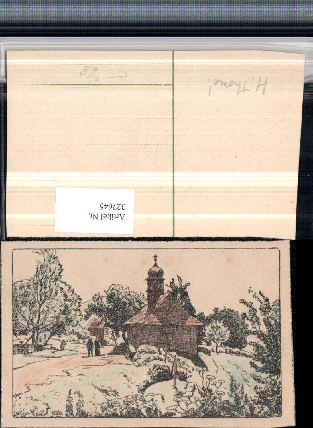327645,Künstler AK H. Thoma Landschaft Kirche
