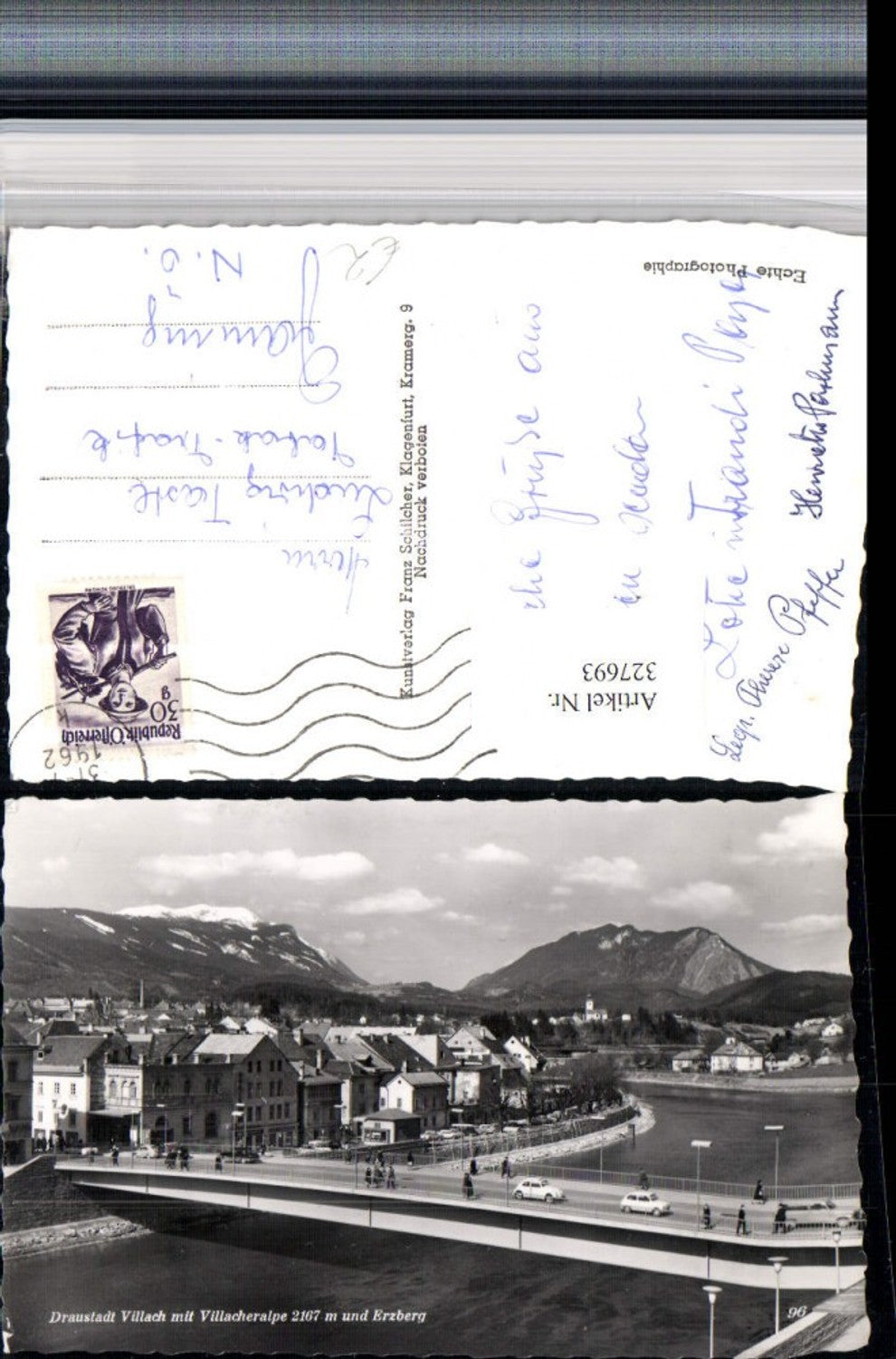 327693,Villach Teilansicht Brücke m. Villacheralpe u. Erzberg Bergkulisse pub Franz Schilcher 96