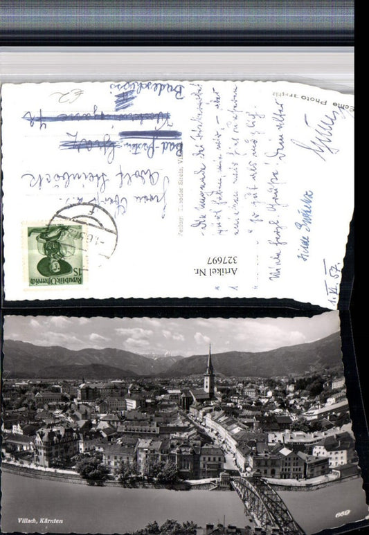 327697,Villach Totale Brücke Kirche Bergkulisse