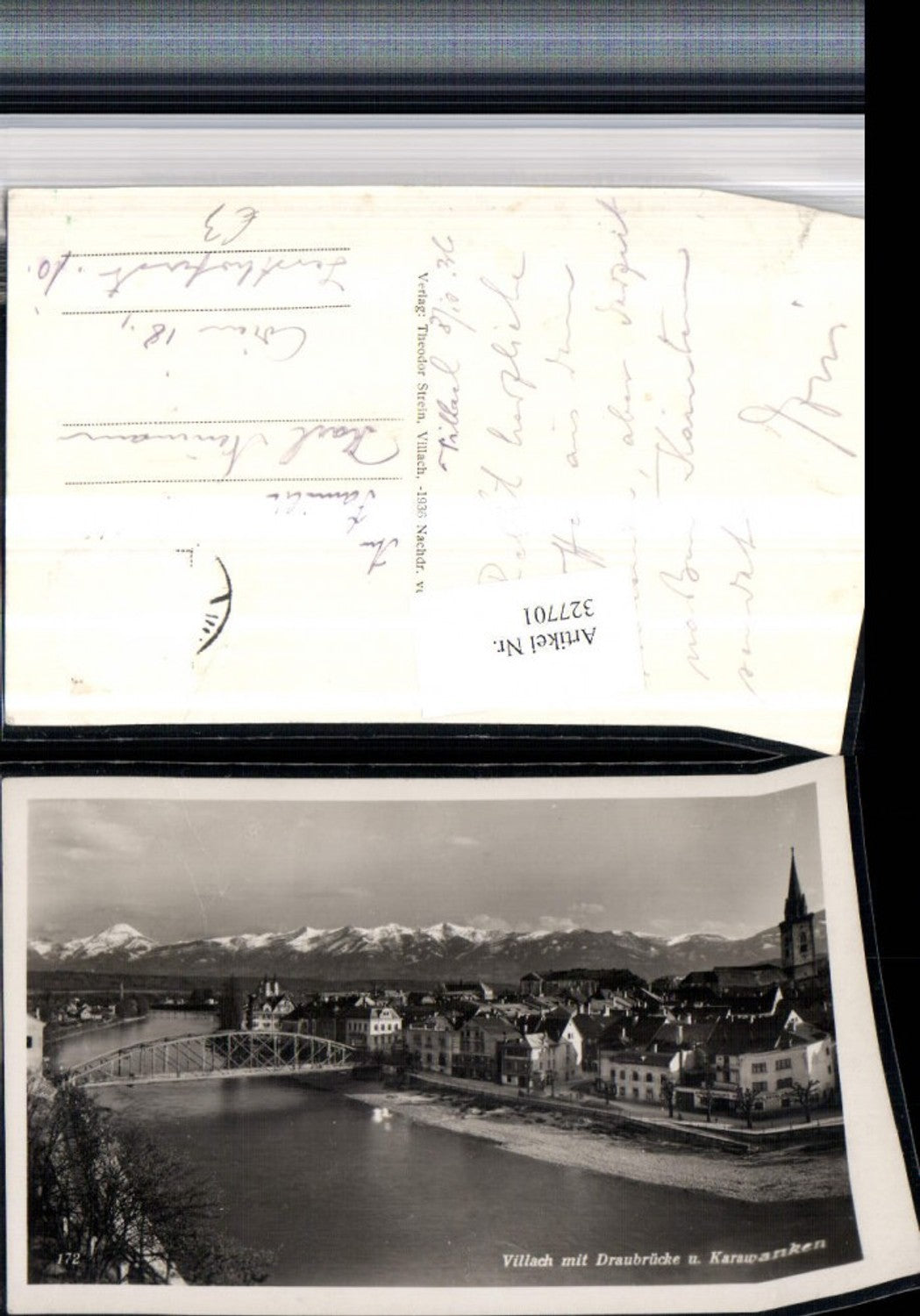 327701,Villach Teilansicht m. Draubrücke Brücke u. Karawanken Bergkulisse