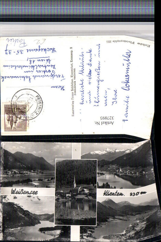 327893,Weißensee Totale Kirche Bergkulisse Mehrbildkarte pub Franz Schilcher 1055