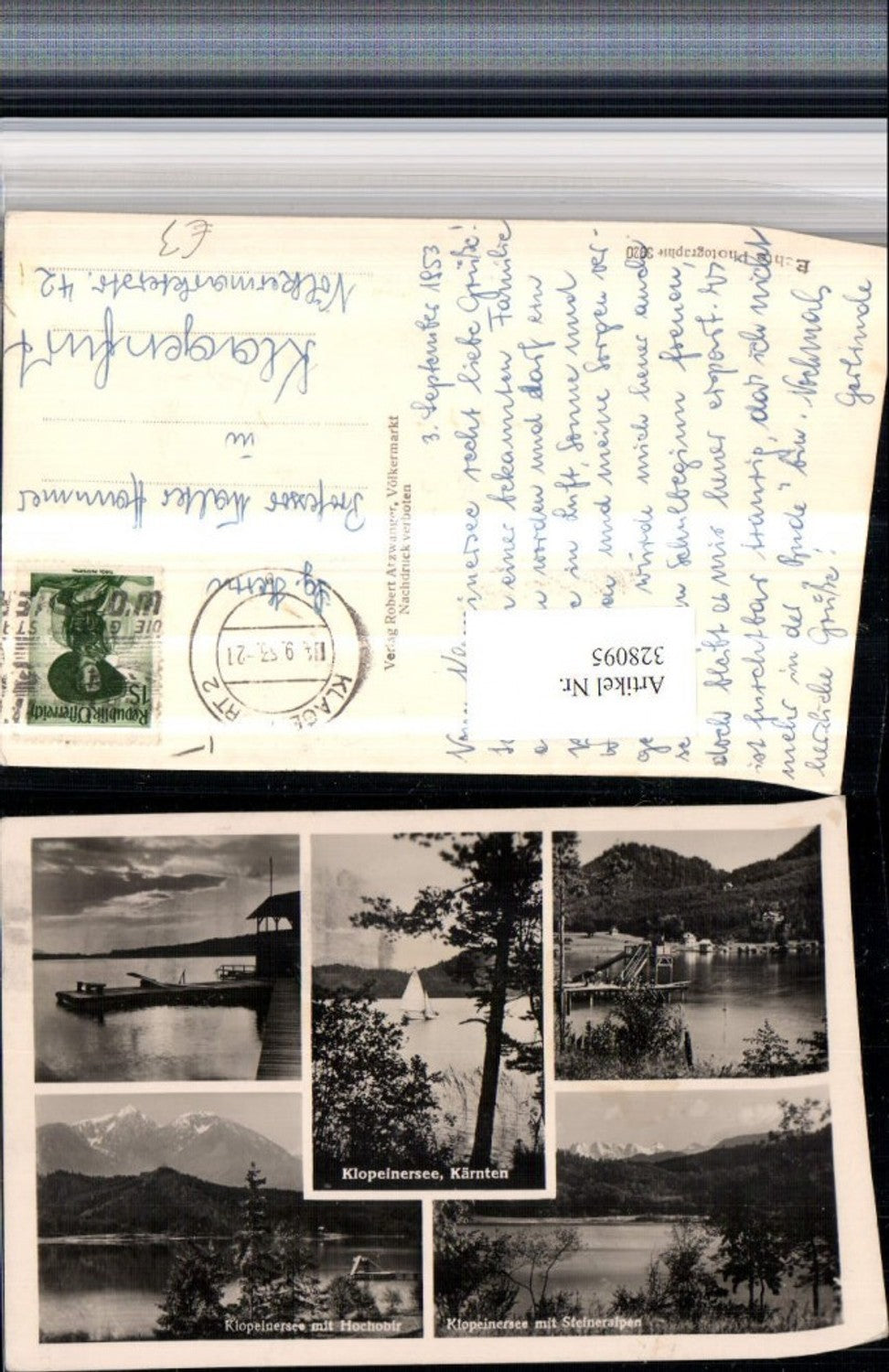 328095,Klopeinersee b. St. Kanzian Segelboot Steg Bergkulisse Mehrbildkarte