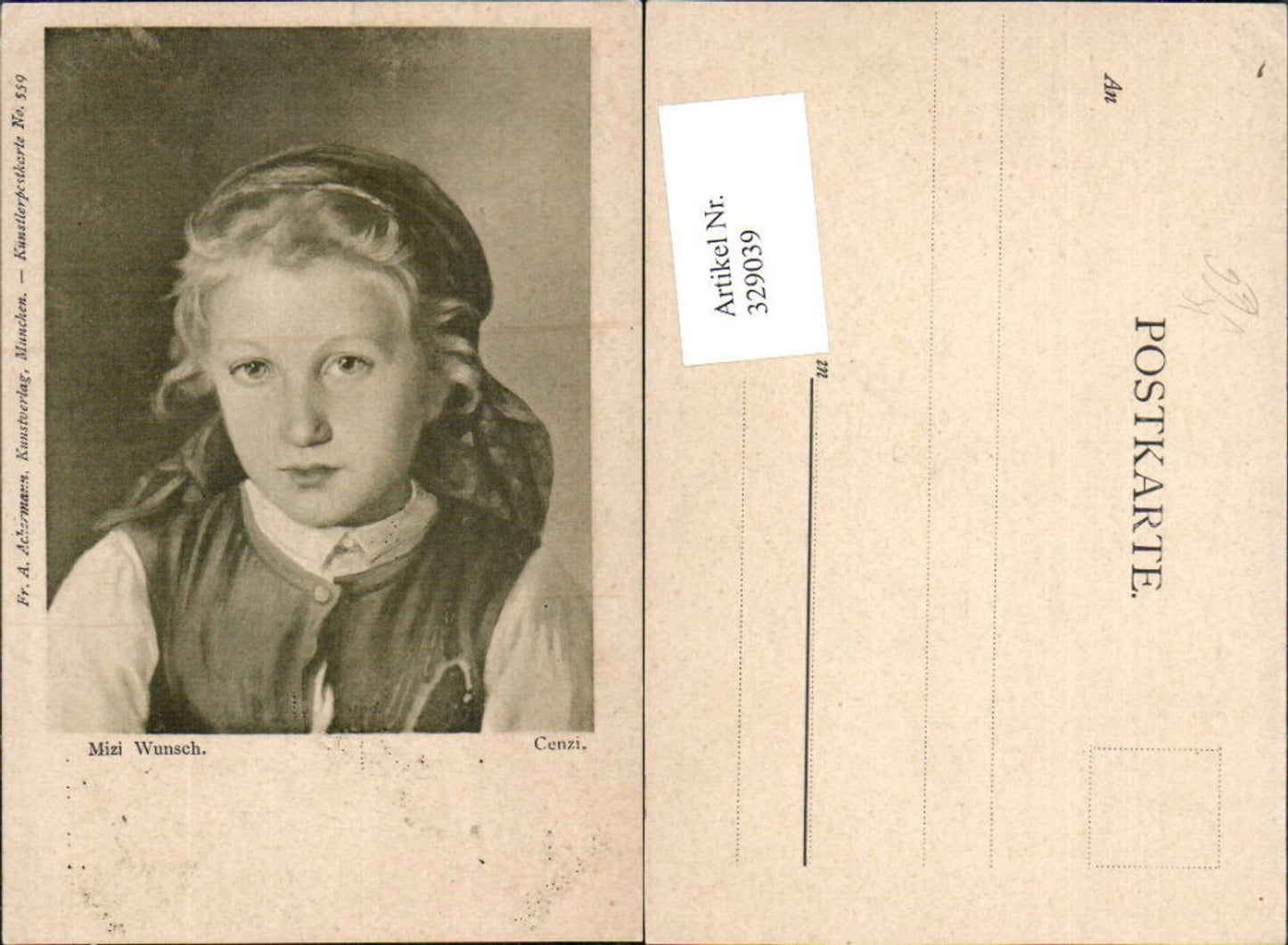 329039,Künstler Ak Mizi Wunsch Cenzi Mädchen Kopftuch pub Ackermann 559