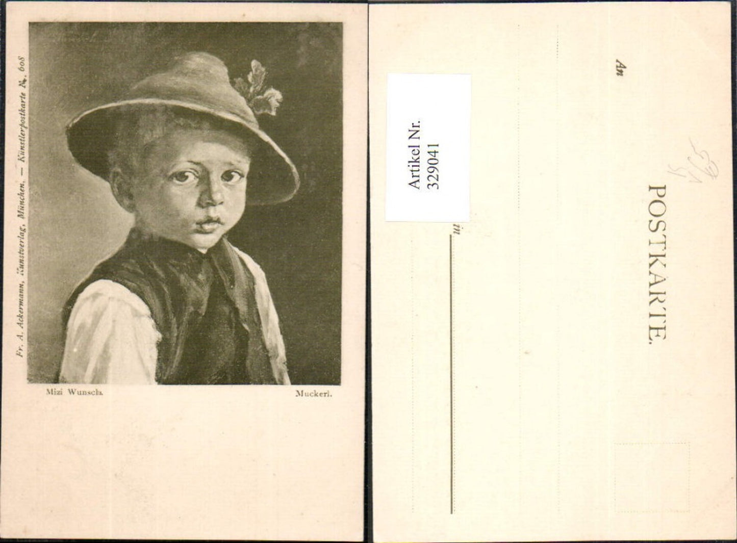 329041,Künstler Ak Mizi Wunsch Muckerl Bub Junge Trachtenhut Hut pub Ackermann 608